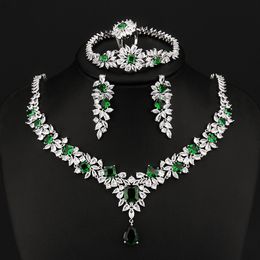 Wedding Jewelry Sets AMC Luxury Asymetrical Emerald Green 4pc Jewelry Set Necklace Earring Ring Brecelet Bridal Wedding Party Accossories For Women 230727