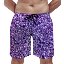 Men's Shorts Lavender Glitter Print Board Purple Bling Beach Elastic Waist Pants Oversize