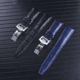 Men Leather Watchbands 22mm Black Blue Genuine Leather Watchbands For IWC Pilot Strap Bracelet282y