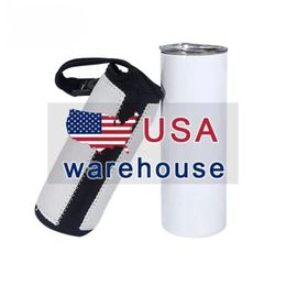 Sublimation white Blank 20oz Tumbler Tote Diving cloth Neoprene bottle Sleeves with Adjustable Strap Drinkware Handle Carrier Sleeve Covers FY5526 G0727