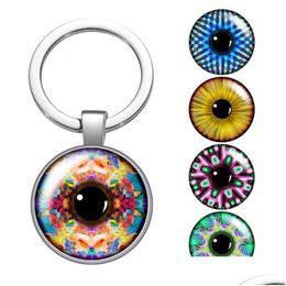 Keychains Lanyards Magical Eye Style Pupil Pattern Glass Cabochon Keychain Bag Car Key Rings Holder Charms Sier Plated Chains Man Wo Dh9Tc
