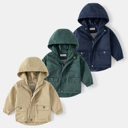 Tench coats Spring AutumnJacket For Baby Boys Simple British Style Hooded Children Jacket Clothes 38 Years old Boy Outerwear 230726