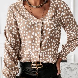 Womens Blouses Shirts Fashion Women Long Sleeve Vneck Shirt Spring Autumn Polka Dot Print Blouse Ladies Casual Loose OL 230726