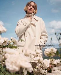 Womens Woollen Coats Autumn loro piana Double Breasted Long Sleeved Cashmere White Coats