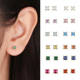 Stud Earrings 925 Sterling Silver 3mm Small Cubic Zirconia Red/Pink/Blue/Green/Purple Stone Gold Colour For Women Fine Jewellery