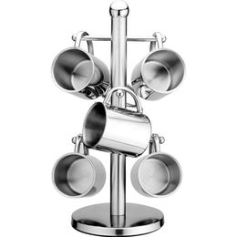 Hooks & Rails Stainless Steel Tree Shape Mug Rack Cup Storage Holder Stand Home Kitchen Hanging Display Drinkware Shelf 6 WF922320c