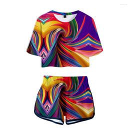 Women's Tracksuits Tie Dye Fashion Two Piece Sets Women Colourful Exposed Navel T-shirt And Shorts Crop Top Clothing