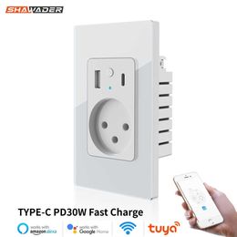 Smart Power Plugs Israeli Smart Wall Socket with Glass Panel USB and Type-C Fast Charging - Premium Quality Power Outlet for Home smart Automation HKD230727