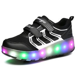 Double Wheel Roller Skate Shoes Kids Sneakers Fashion Luminous Skateboarding Shoes Boys Girls Casual Sport Tenis Shoes With LED