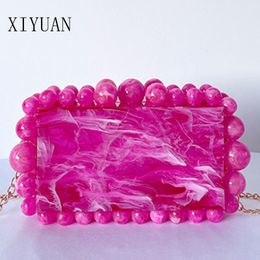 Evening Bags Women Rose Red Acrylic Box Evening Clutch Bags For Wedding Party Luxury Gold Pearl Beads Purses And Handbags Designer Gift Bags 230727