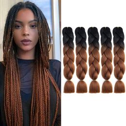 24 Inch Ombre Braiding Hair Grey Jumbo Braiding Hair Extensions Synthetic Braids 2 Tones Grey Hair for Box Braids Crochet Braids 100g J2