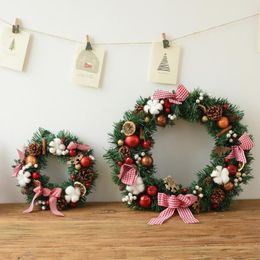 Decorative Flowers Christmas Ornament Rustic Winter Wreath Fade-resistant Xmas With Bow-knot Pine Cone Decoration Festive For Home