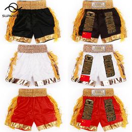 Men's Shorts Boxing Shorts Women Men Kids Gold Tassels Muay Thai Shorts Custom Name/ Fitness Sanda MMA Competition Game Training Pants 230726