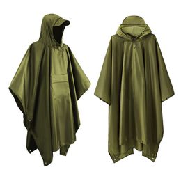 Raincoats 3 In 1 Outdoor Military Waterproof Raincoat Rain Coat Women Men Hooded Rainwear Suit For Camping Cycling Rain Poncho Picnic Mat 230727