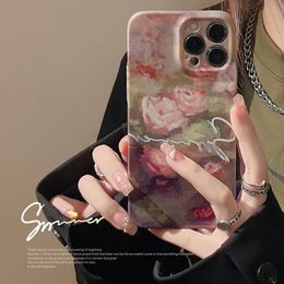 Oil painting style phone case suitable for 14 12 13 14 pro max film x/8 vintage 11