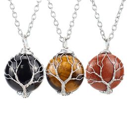 Pendant Necklaces Round Crystal Natural Stone Energy Necklace For Women Fashion Accessories Jewellery