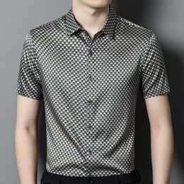 Mens Casual Shirts Spring Summer for Men Short Sleeve Blouse Turndown Collar Striped Plaid Geometric Button Fashion Tops 230726