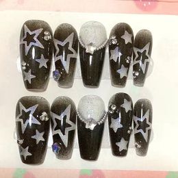 False Nails Handmade Shine Stars Y2K Press On Glitter Fake Nail With Glue Reusable Short Coffin Stiletto Tips 230626 230726