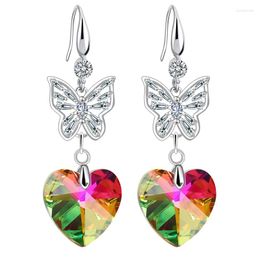 Dangle Earrings ZOSHI Luxury Crystal Butterfly Wedding Jewellery Love Heart Pendant Silver Plated Long For Women Gift