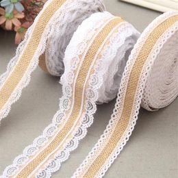 Party Supplies 2M Natural Jute Burlap Hessian Lace Ribbon Roll and White Lace Vintage Wedding Party Decorations Crafts Decorative 264J