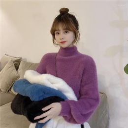 Women's Sweaters 2023 Autumn Winter Korean Loose Half High Neck Sweater Thickened Short Imitation Soft Waxy Women Pullover Top