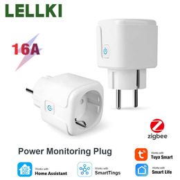 Smart Power Plugs LELLKI Tuya Smart Life Plug 16A EU Zigbee Socket Outlet Timer Power Monitor With Assistant Zigbee2MQTT Alexa 100-240V HKD230727