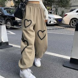 Vintage Heart Printing Casual Pants Women Summer Thin Section Loose Straight Jogging Pants Fashion Hip Hop Streetwear