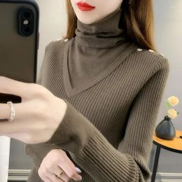 Women's Sweaters Lucyever Warm Button Turtleneck Sweater Women 2023 Spring Patchwork Knitted Pullovers Solid Slim Fit Basic Bottoming