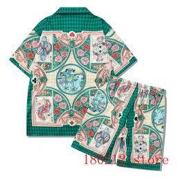 Mens Tracksuits Thin Fabric Poker Colorful Floral Print Casablanca Hawaii Short Set Men Women High Quality Beach Holiday Casual Spant Suit 230727