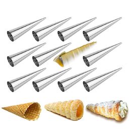 12 Pcs Stainless Steel Non-stick Cream Horn Danish Pastry Mould Tube Cream Horn Mould Roll Croissant Baking Mould Tool264r