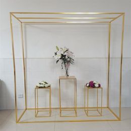 Shiny Gold Rectangle Arch with Plinths Welcome Sign Rack Wedding Decoration Pergola Flower Balloon Backdrops Stand Metal Frame Par282e