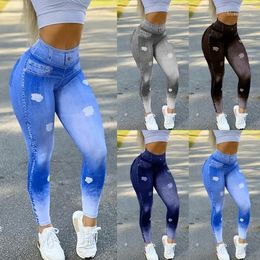 Women's Jeans Europe And America Selling Ladies Imitation Denim Leggings Sexy Sports Yoga Pants Patchwork