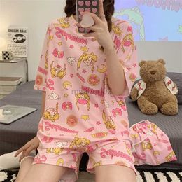 Women's Sleep Lounge Kawaii Pyjama Womens Pajamas Set Summer 2 Pieces Homewear Anime Pijama Harajuku Nightgown With Storage Bag Gift Roomwear Suits HKD230727