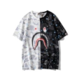 A Bathing Ape Shirt New Men's Casual Camouflage Shark Night Light Starry Sky Patchwork Round Neck T-shirt