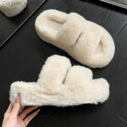 Slippers Winter Fluffy Home Slider Women 2023 New Warm Women Fur Slider Flat Comfort Fuzzy Home Uwabaki Korean Slider Z230727