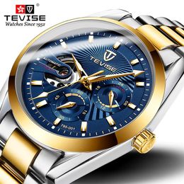 New Fashion TEVISE Men Automatic Mechanical Watch Men Stainless steel Chronograph Wristwatch Male Clock Relogio Masculino248d