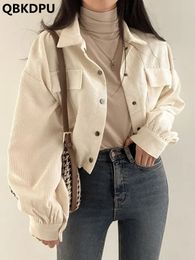 Womens Jackets Korean Drawstring Short Corduroy Coats Casual Lapel Streetwear Fashion Women Jaquetas Spring Ceketler Elegant Casaco 230726