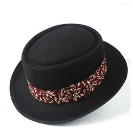 Berets Fashion Men Women Pork Pie Hat With Cloth Wool Fedora Trilby Dance Flat Fascinator Size 58CM