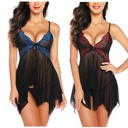 Sexy Skirt Underwear Women Sexy Lingerie Erotic Dress See-through Lace Pajamas Sleepwear Nightdress + Thong Sexy Costumes Sex Dress