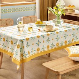 Table Cloth Yellow Flower Series Tablecloth Waterproof Coffee Table Rectangular Table Cover Fashion Sense Style Wedding Decor R230727