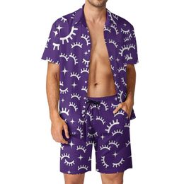 Men's Tracksuits Eyelashes Men Sets White And Purple Casual Shirt Set Trendy Beach Shorts Summer Graphic Suit 2 Piece Clothing Plus Size 3XL 230727