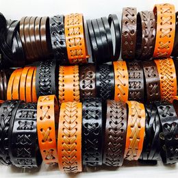 Men's 30pcs pack Black Brown Coffee Genuine Leather Wide Fashion Cuff Bracelets Whole Bulk Lots Brand New283s