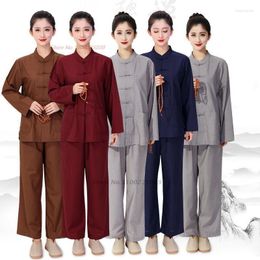 Ethnic Clothing 2023 Chinese Traditional Buddhist Meditation Zen Suit National Service Hanfu Blouse Pants Set Oriental Vintage Yoga