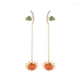 Dangle Earrings Simple Design Long Earring For Women Handmade Zircon Crystal Flower Charming Date Gift Jewellery Accessory