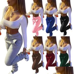 Women'S Pants Capris 2021 Winter Thick Women Stacked Sweatpants Cotton Jogger Sweat Womens Jogging For Girls Drop Delivery Apparel C Dhs4R