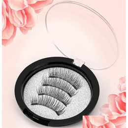 Other Health Beauty Items 4Pcs/Pair 3D Magnetic Eye False Eyelashes Handmade Mink Reusable Triple Natural Long Soft Thick Hair Magne Dhvcd