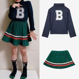 Clothing Sets Kids Girls Bobo 2023 Autumn Striped Pleated Skirt And T shirts Suits Long sleeved Tops Children Girl School Clothes Set 230726