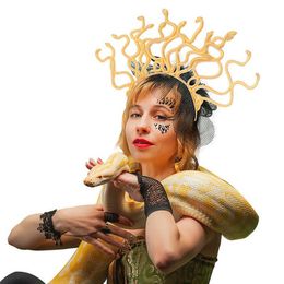 Party Masks Halloween Cosplay Medusa Gold Snake Costume Headband Dress-up Headpiece Carnival Christmas Masquerade Supplies258Z