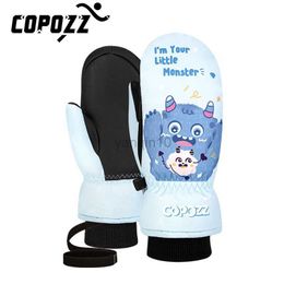 Ski Gloves COPOZZ Children's Ski Gloves 3M Thinsulate Winter Keep Warm Finger Gloves Cute Cartoon waterproof Ultralight Snowboard Gloves HKD230727