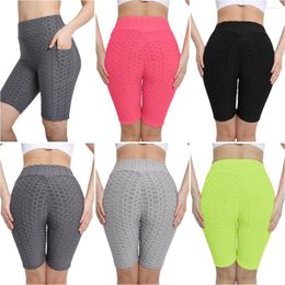 Active Shorts Short Leggings Women Sport Gym Yoga Pants Ladies Push Up Bicycles Tights Pocket High Waist Running Workout Fitness Sportswear